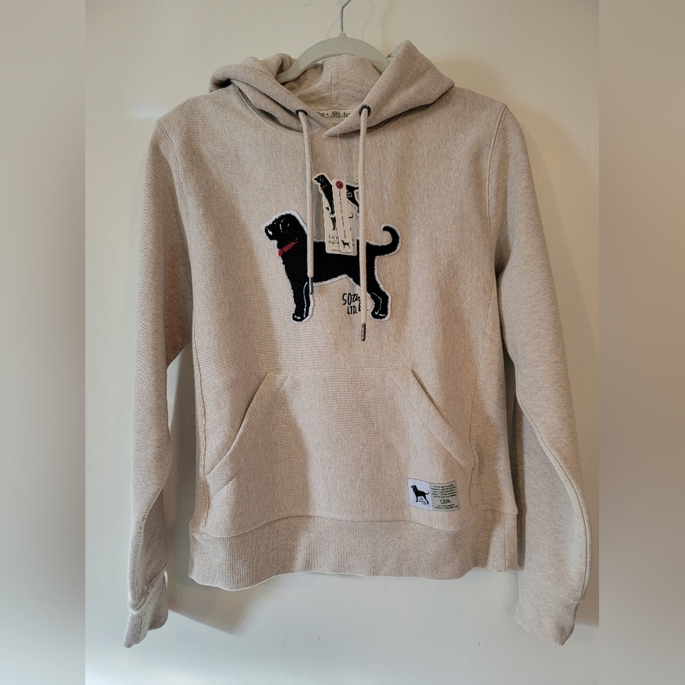 The Black Dog Tan Hoodie with Black and Red Design